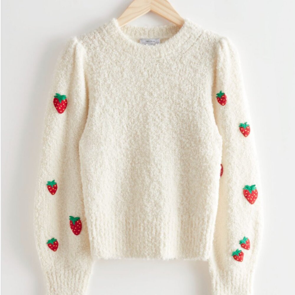 & Other Stories Strawberry Cream Sweater with Puff Sleeves